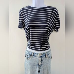 Garage Navy and White Striped Crop Top